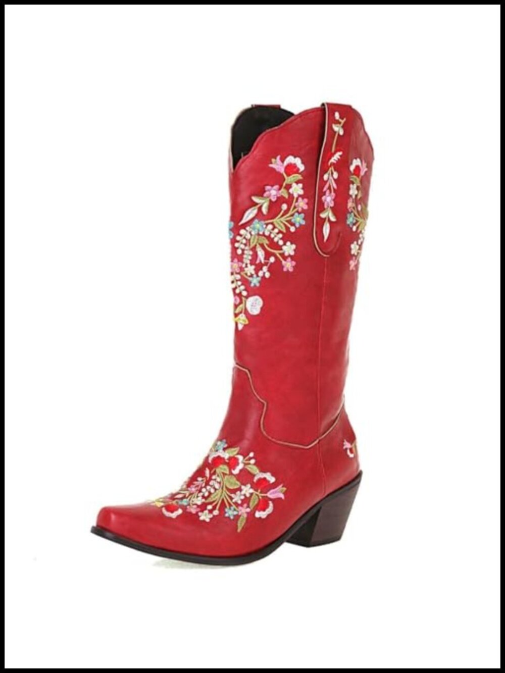 Womens Embroidered Cowboy Boots Snip Toe Western Mid Calf